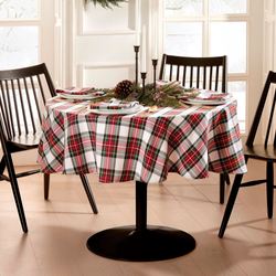 Holiday Plaid Round Tablecloth Red 70 Diameter