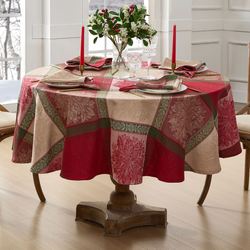 Poinsettia Plaid Round Tablecloth Red 70 Diameter
