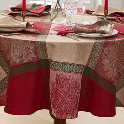 Poinsettia Plaid Round Tablecloth Red 70 Diameter