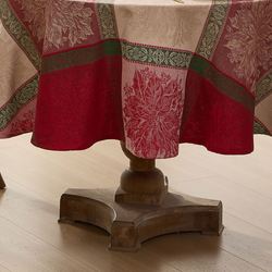Poinsettia Plaid Oval Tablecloth Red 60 x 84