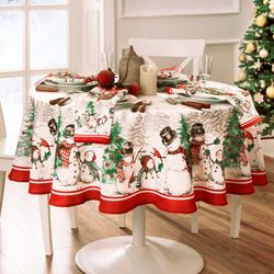 Winters Embrace Round Tablecloth Off White 70 Diameter