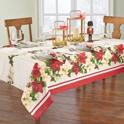 Poinsettia Elegance Rectangle Tablecloth White