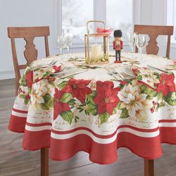 Poinsettia Elegance Round Tablecloth White 70 Diameter