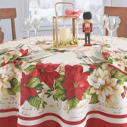 Poinsettia Elegance Round Tablecloth White 70 Diameter