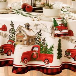 Old Fashioned Christmas Round Tablecloth Off White 70 Diameter
