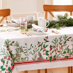 Winter Berry Rectangle Tablecloth Off White