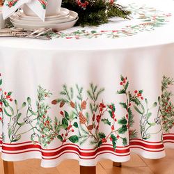 Winter Berry Round Tablecloth Off White 70 Diameter