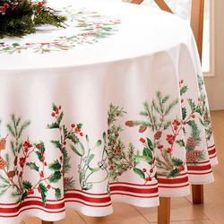 Winter Berry Oval Tablecloth Off White 60 x 84