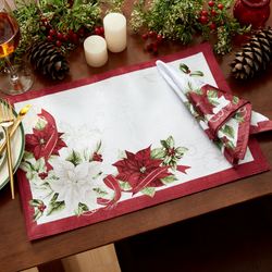 Poinsettia Bloom Placemats Red Set of Four