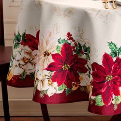 Classic Poinsettia Oval Tablecloth Red 60 x 84