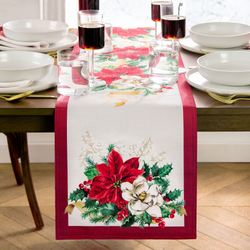 Classic Poinsettia Table Runner Red 13 x 70