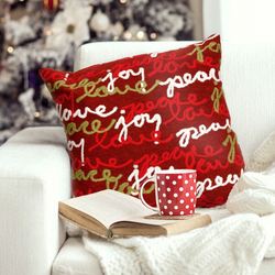 Peace Love Joy Decorative Pillow Red 20 Square