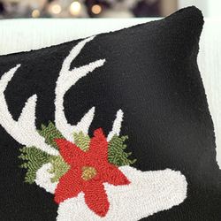Reindeer Decorative Pillow Black/White 18 Square