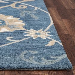 Floral Motif Rectangle Rug Blue
