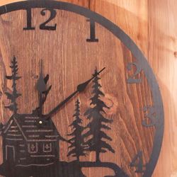 Cabin Scene Wall Clock Brown