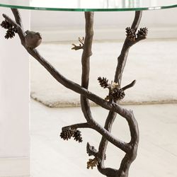 Bird and Pine Cone Table Dark Brown