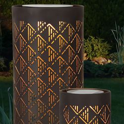 Diamond Pattern Casting Solar Lanterns Multi Metallic Set of Two