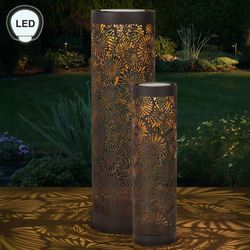 Flower Pattern Casting Solar Lanterns Multi Metallic Set of Two