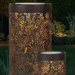 Flower Pattern Casting Solar Lanterns Multi Metallic Set of Two