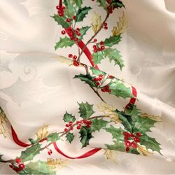 Winter Bows and Garland Rectangle Tablecloth Ivory