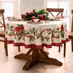 Winter Bows and Garland Round Tablecloth Ivory 70 Diameter