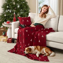 Winter Throw Blanket and Pillow Red 2 Piece Set