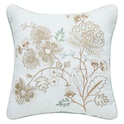 Spring Social Embroidered Pillow White 16 Square