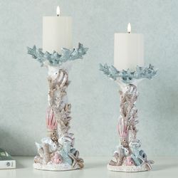 Coral Shimmer Candleholders Multi Pastel Set of Two