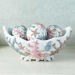 Coral Shimmer Decorative Bowl and Orbs Multi Pastel Set of Four