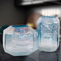 Short Glistening Geo Vase Blue