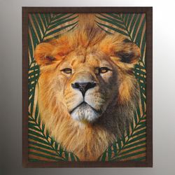 Roaming Wild Lion Framed Wall Art Natural