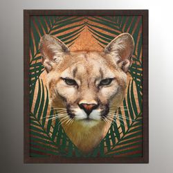 Roaming Wild Puma Framed Wall Art Natural