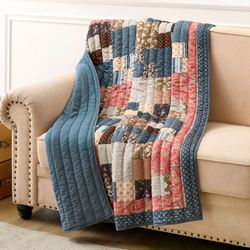 Shiloh Squares Throw Blanket Multi Warm 50 x 60