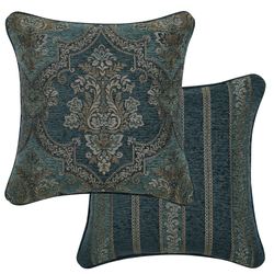 Nancy Reversible Damask Pillow Dark Teal 20 Square