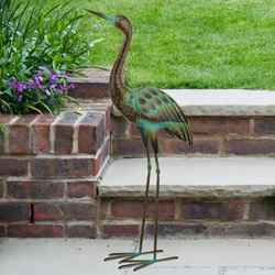 Verdi Crane Looking Up Sculpture Bronze