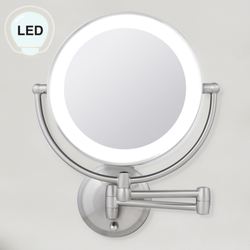 Lighted Extendable Wall Vanity Mirror Satin Nickel