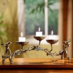 Bird and Branch Candelabra Golden Bronze