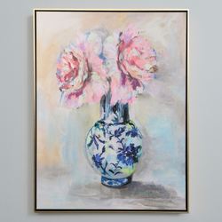 Peony Play Framed Canvas Wall Art Pink