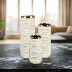 Nadia Decorative Vases Antique Ivory Set of Three