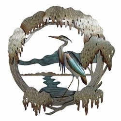 Heron in Cypress Wall Sculpture Multi Metallic