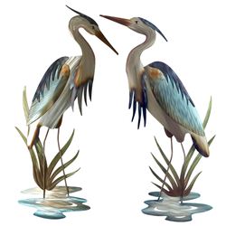 Coastal Heron Facing Right Wall Art Sculpture Multi Metallic