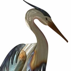 Coastal Heron Facing Right Wall Art Sculpture Multi Metallic