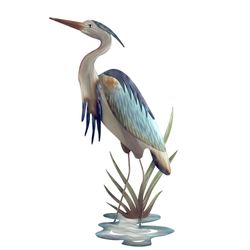Coastal Heron Facing Left Wall Art Sculpture Multi Metallic