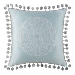 Jonet Pompom Embroidered Pillow Light Blue 16 Square