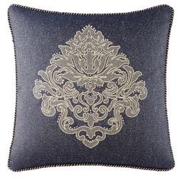 Vaughn Embroidered Pillow Navy 18 Square