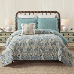 Mystic Moss Damask Mini Quilt Set Blue