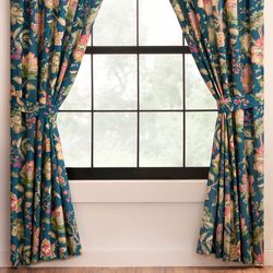 Secret Garden II Wide Tailored Curtain Pair Navy 100 x 84