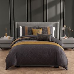 Golden Hex Comforter Bed Set Charcoal