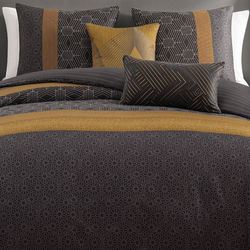 Golden Hex Comforter Bed Set Charcoal