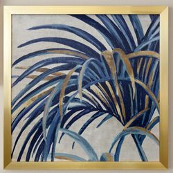 Arching Palm Fronds II Framed Wall Art Blue